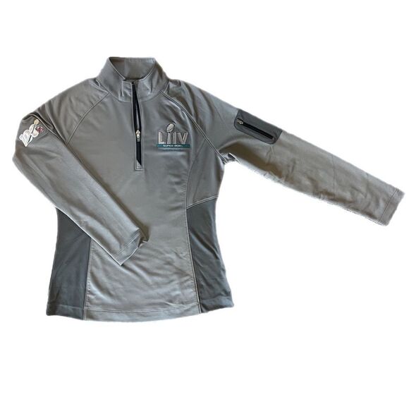 Super Bowl 2020 Grey 1/4 Zip Pullover Shirt. Cutter and Buck DryTec. Sz M. EUC!! - Picture 1 of 12